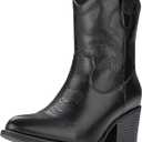 IXU Cowboy Boots for Women Ankle Cowgirl Booties Wide Mid Calf Pointed Toe Western Boots Short Chunky Classic Booties (7, Black)