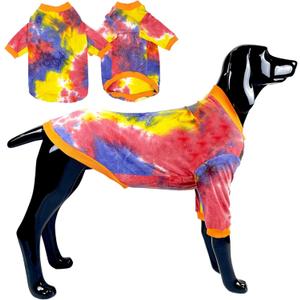 D.E.E Cotton Dog Shirts Large Tie Dye Dog Clothes Lightweight Girl Boy Big (Orange, L(19.6" Back 24.8" Chest))