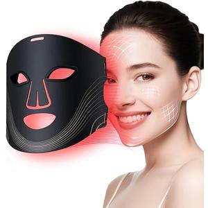 Red Light Photon Facial & Neck Mask with Remote Control, 7 Custom Modes with Infrared, Portable & Rechargeable with Timer for Home Use, 850nm Infrared & Red Light Masks, Black