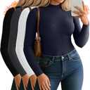 4 Pack Women's Plus Size Mock Turtleneck Tops Thermal Fleece Ribbed Long Sleeve Cotton Fitted Shirts Layer Sweater (5X-Large, Navy Blue, White, Dark Gray, Black)