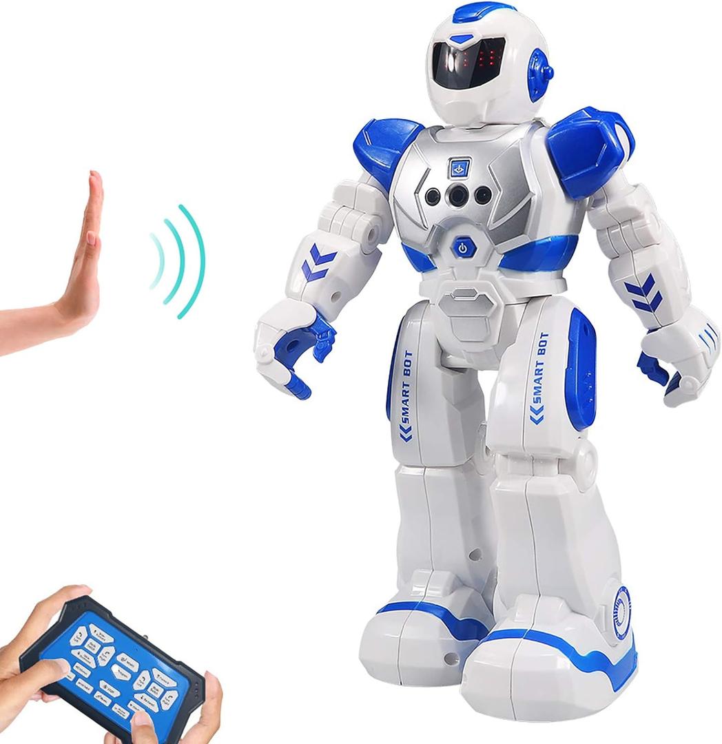 Remote Control Robot For Kids, Intelligent Programmable Robot With Infrared Controller Toys, Dancing, Singing, Moonwalking and LED Eyes, Gesture Sensing Robot Kit For Childrens Entertainment (Blue)