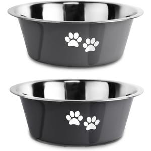 Stainless Steel Dog Bowls, Nonslip Rubber Bottom No Spill Proof Skid Metal Insulated Dog Bowls for Large Medium Small Breed Dogs (Grey, 6.6 Cups/53 OZ)
