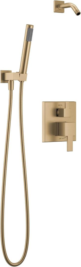 Delta Modern Square Shower System Faucet Set, Brushed Gold Shower Head and Handle Set, Valve Trim Kit, Champagne Bronze T342703-CZLHD (Valve and Head Not Included)