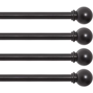 Kenney Chelsea Ball End Window Curtain Rod, Adjustable Curtain Rod for Windows 28 to 48 Inches, Extendable Curtain Rod Set, Black Curtain Rod, Curtain Rods 4 Pack