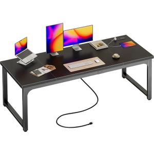 Huuger 63 x 24 inch Desk with Power Outlets & USB-C, Deeper & Thicker Desktop, Robust Metal Tubes, Computer Desk, Heavy Duty Office Desk, Work Gaming Desk, for Home Office, Black