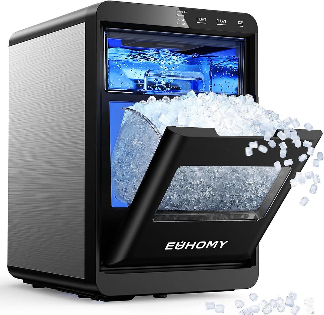 EUHOMY Nugget Ice Maker Countertop, 42Lbs/24H Pebble Ice Maker Machine, Self-Cleaning Countertop Sonic Ice Makers with Ice Scoop&Basket, Pellet Ice Maker Machine for Home/Kitchen/Office