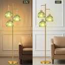 COTTHOS Gold Floor Lamp for Living Room, Modern Standing Lamp Brass Glass Green Tree 3 Light Tall Floor Lamps for Bedroom & 800 Lumens LED Bulbs, Vintage Flower Lamp Shade Farmhouse Boho Bohemian