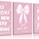 3pcs Bow Verse Bible Scripture Canvas Wall Art Pink Trendy Coquette Christian College Style Wall Decor Pictures Inspiring Bible Verses Posters Prints for Girl Bedroom Living Room Prepared To Hang