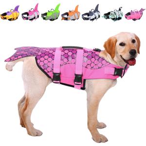 ASENKU Dog Life Jacket - Pet Safety Vest for Swimming & Boating, Shark Life Jacket with Floatation, Dog Lifesavers Swimsuits for Small Medium Large Dogs (Mermaid Pink, L)