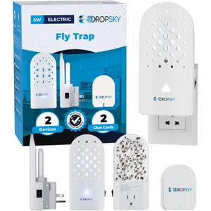 Dropsky Indoor Flying Insect Trap - Plug-in Bug Light Trap for Fruit Flies, Gnats and Houseflies - Odorless and Mess Free (2 Traps + 2 Glue Cards)