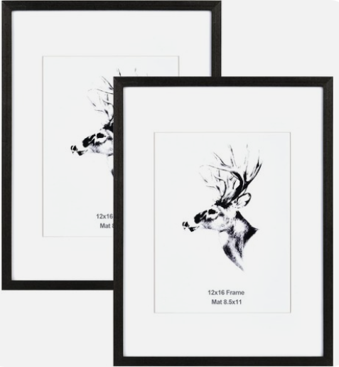 Yaetm 12x16 Black Wood Picture Frame With Mat for 8.5x11 Set of 2, Solid Wood Poster Frame 12 by 16 inches, Wall Gallery Photo Frames for Wall Mounted (2 pack, Black)