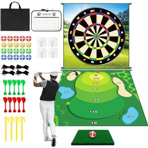 Golf Game Golf Chipping Game: Double Sided Golf Games for Kids Adults, Indoor/Outdoor Golf Games Practice Hitting Mat with 20 Sticky Balls & 10 Darts, Christmas Ideal Gifts for Men Boys Girls (Plus70" x 70")