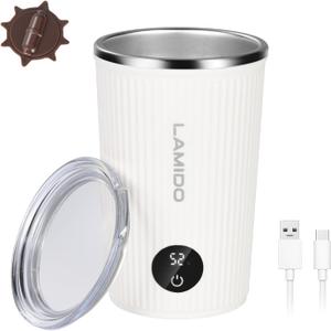 316 Stainless Steel Magnetic Stirring Coffee Cup with Battery and Temperature Display, Type C Rechargeable Auto Mixing Cup with Lid, Electric Self Stirring Mug for Coffee, Milk, Protein Powder - White
