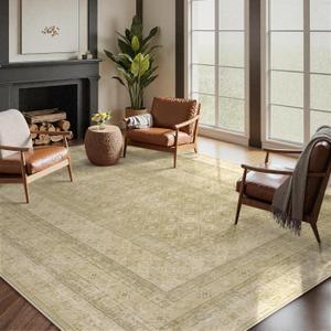 Lahome Vintage Machine Washable Rug 6x9, Soft 6x9 Area Rugs for Living Room Bedroom, Ultra-Thin Non Slip Cream Rug Stain Resistant Large Carpet for Dining Room Office(6'x9',Cream)