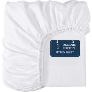 Lane Linen 100% Organic Cotton Full Size Fitted Sheet Only (54"x75") - Super Soft 100% Cotton Full Fitted Sheet - Lightweight & Durable Cotton Bed Sheet - White