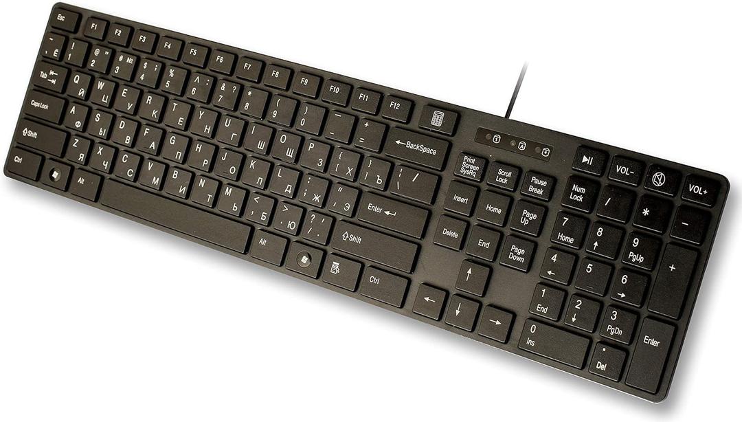 USB Keyboard with Russian English (Cyrillic) Letters/Characters- Full Size Slim Desktop Design