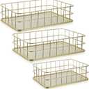 3 Pcs Gold Metal Basket, Gold Wire Baskets for Organizing Wire Mesh Storage Bin Shelf Basket Organizer Storage Baskets for Home Kitchen Bathroom Desk Cosmetic Stationery(9.4"x6.5", 6.8"x4.8")