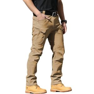 AUTIWITUA Men's Tactical Pants Water Resistant Flex Ripstop Cargo Pants Lightweight Hiking Pants with Multi Pockets(No Belt) (Medium, Dark Khaki)