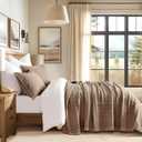 Stonewashed Cotton Quilt Set Full Queen Size, Ultra Soft Oversized Bedspread Coverlet Set, Lightweight Crinkle Box Stitch Bedding Sets for All Season, with 2 Shams, Mocha Brown