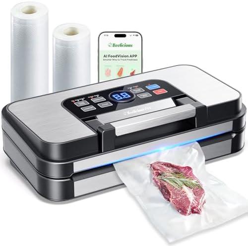 95Kpa Powerful Precision Pro Vacuum Sealer, with Double Heat Seal & Double Pump, Easy-Lock Handle, 10-in-1 Vacuum Sealer Machine for Food with Bags Storage, Built-in Cutter, Stainless Steel