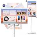 32" Smart Portable TV on Wheels, UHD Touch Screen Rolling TV, 16GB RAM + 128GB Storage, Powerful Qualcomm Snapdragon CPU, Android 14 EDLA Certified, Supports Google Play with 10000+ Apps (White)