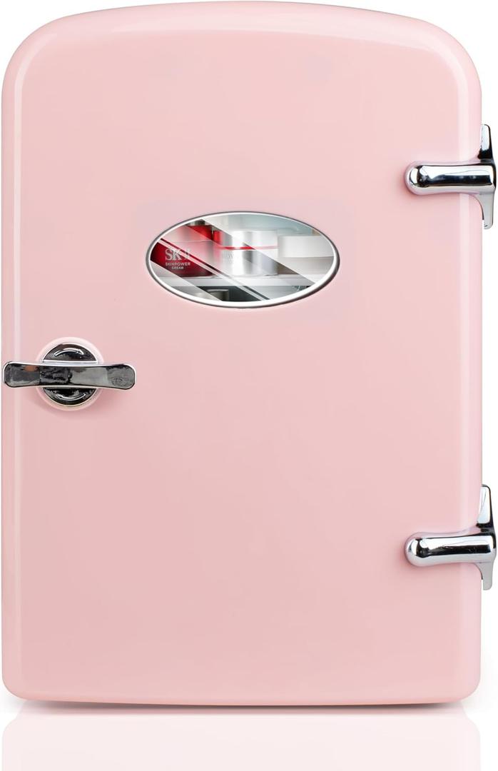 YSSOA Mini Fridge with Observation Window 4-Liter Six 12 oz Cans Portable Warmer & Cooler Compact Refrigerator, 100% Eco Friendly and Freon-Free, Pink