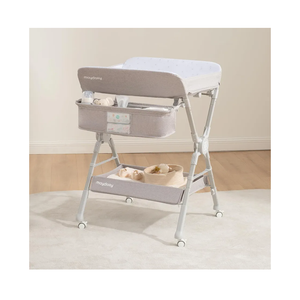 Maydolly Changing Table，Portable Diaper Changing Station, Foldable Baby Changing Table,Compact Nursery Diaper Changing Table for Baby，Adjustable Height，Mobile on Wheels (Grey)