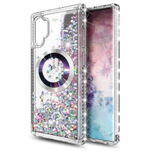 NGB Supremacy Samsung Galaxy Note 10+ (Plus) Glitter Floating Liquid Cute Phone Case | Magnetic, Compatible with Magsafe, Diamond Wrist Strap Lanyard, Diamond