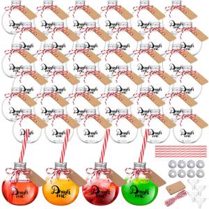 Baderke 30 Pcs 6 oz Plastic Potion Bottles for Drinks Christmas Ornament Drink Balls with Straw and Tags Plastic Refillable Cocktail Decorate Ball(Silver,Drink Me)