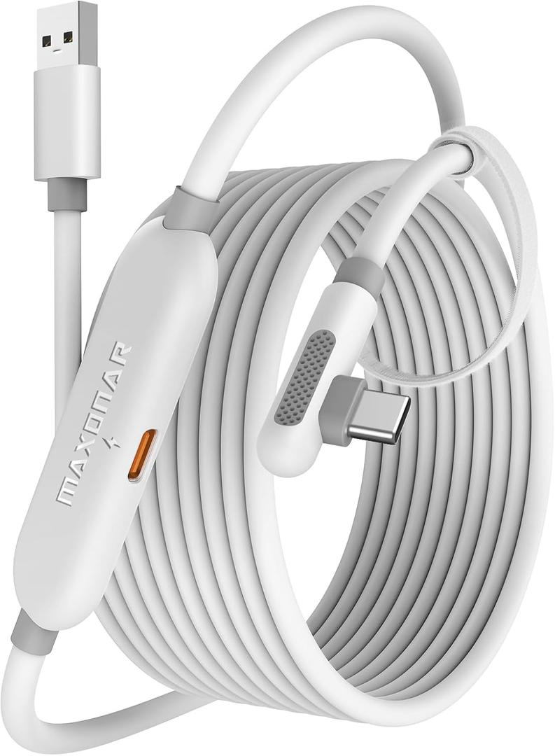 Maxonar VR Charging Link Cable 15FT Charge While Playing PC VR, USB 3.0 Stable Data, Built to Replace Meta Link Cable for Quest 3S / Quest 3 / Quest 2 / Pico 4 White
