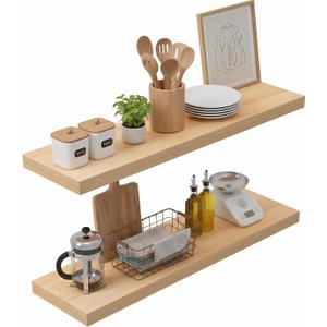 Lufia 28" Floating Shelves for Wall, Hanging Wall Shelves, Natural, 2 Pcs, 28" W x 7" D x 1.5" H