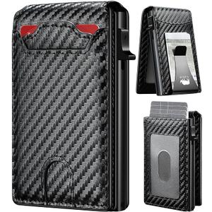 furid Card Wallet For Men Slim: Smart Wallet - Rfid Minimalist Front Pocket with ID Window Pop Up Wallet with Money Clip Gift For Him (Black Carbon)