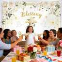 MEHOFOND Blessing On Your Confirmation Backdrop, White Floral Confirmation Decorations Banner with Gold Cross Dove, First Holy Communion Christening Party Photo Booth 6x3.6ft