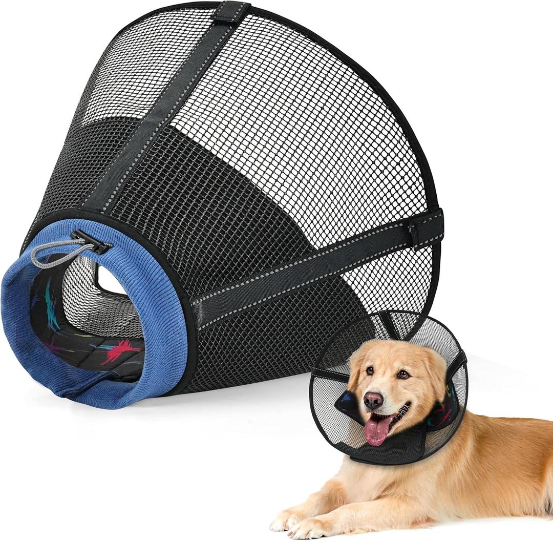 Dog Cone Collar to Stop Licking: Soft Mesh Recovery Collar After Surgery with Detachable Pad, Elizabeth Cone Alternative for Dogs, Normal Eating and Drinking (M,Patterned)