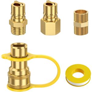 5pcs 1/2" QDD LP Natural Gas Quick Connect Fittings Kit, Natural and Propane Gas Hose Quick Connect/Disconnect Plug Set, 100% Solid Brass