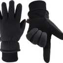 OZERO Men & Women Winter Gloves -30F Deerskin Leather Water-resistant Windproof Cold Weather Glove for Driving Hiking (Large, Denim-black)