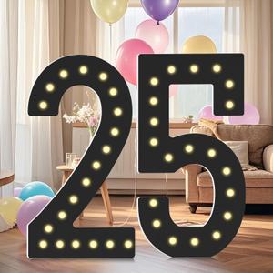 LOBOOM 4FT Marquee Light Up Numbers, Black Giant Marquee Number Big Mosaic Number for 25th Birthday Party Decorations Backdrop 25 Anniversary Decor, Pre-Cut Frame