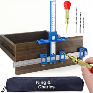 King&Charles Cabinet Hardware Jig, Cabinet Handle Jig + Automatic Hole Punch + Point Drill Bits, Use for Handles Knobs Pulls on Drawers/Doors, Wood Drilling Dowelling Guide Set.