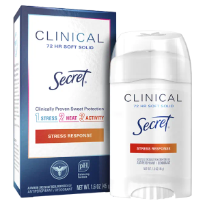 Secret Clinical Strength Antiperspirant Deodorant for Women, Stress Response, 3X Stress & 72hr Sweat & Odor Protection, PH Balancing Minerals, Soft Solid, 1.6 oz (Pack of 2)