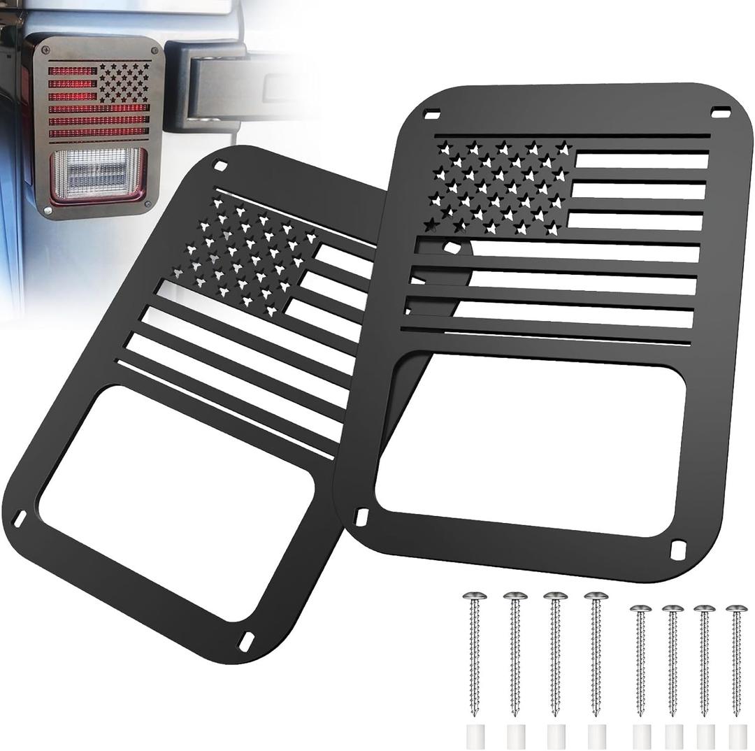 Jeep Light Covers US Flag Light Guards Protectors Compatible with 2007-2018 Jeep Wrangler JK Unlimited, Rear Tail Light Covers Accessories - 1Pair