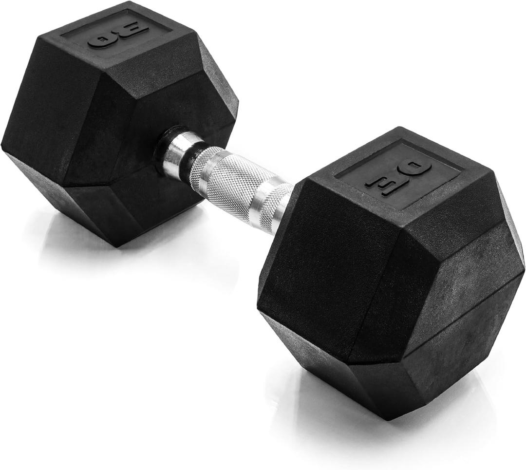 CAP Barbell Coated Hex Dumbbell Weight - Single | 30 lbs, Chrome Handle