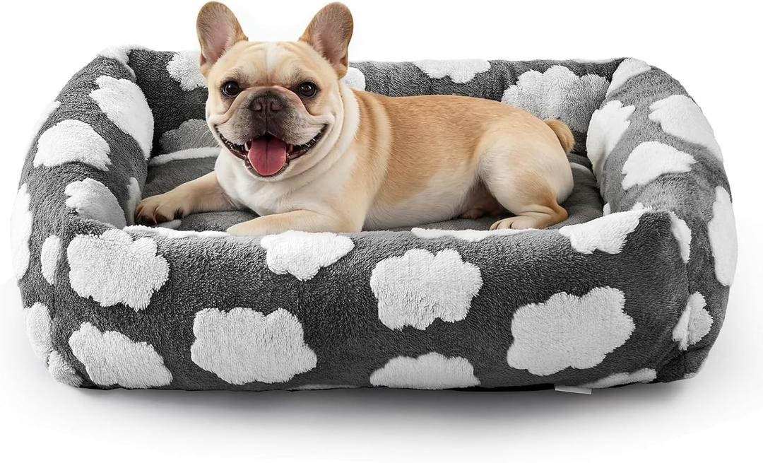 JOEJOY Small Dog Bed for Small Dogs, Rectangle Washable Orthopedic Dog Bed with Removable Zipper Cover, Cute Soft Calming Puppy Pet Bed with Jacquard Shaggy Plush & Non Skid Bottom, S PLUS (25"x21"x7")