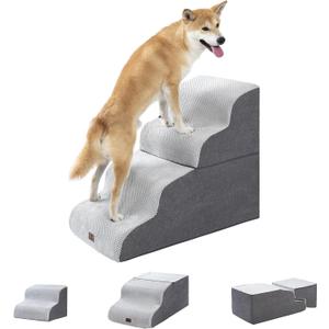 Pettycare Dog Stairs Ramp for High Beds and Couch,Curved Dog Steps for Small Pets, Pet Stairs Non-Slip Balanced Portable Puppy Ramp Indoor, 4 Steps,Grey