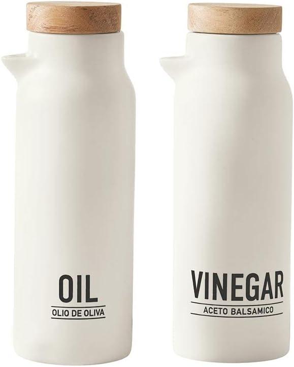 Santa Barbara Design Studio TableSugar Oil and Vinegar Bottle Set Gift Boxed Wood and Ceramic Oil/Vinegar Dispensers, 2-Pieces, Matte White