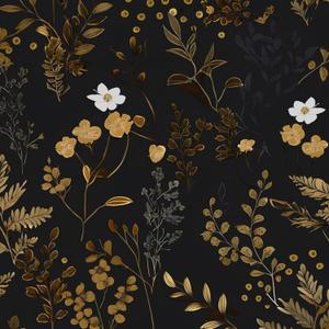 Black Floral Wallpaper Peel and Stick Wallpaper Leaf Wallpapers Gold Leaf Contact Paper for Cabinets Waterproof Self Adhesive Wall Paper for Kitchen Countertop Wall 17.5" x 393"
