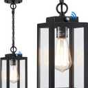 11'' Dusk to Dawn Outdoor Pendant Light, Modern Outside Chandelier Outdoor Hanging Lantern Light, Matte Black with Clear Glass, Exterior Pendant Lighting Fixture for Porch, Yard, Gazebo, 1Pack (Small)