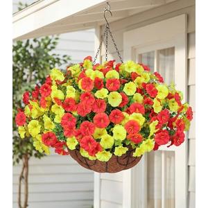 Artificial Fake Hanging Flowers Basket for Outdoors Spring Decoration, 12 Bundles Faux Silk Morning Glory Plants for Outdoor Planters Realistic UV Resistant Artificial Flowers for Outside Porch Garden