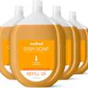 Method Gel Dish Soap Refill, Clementine Scent, Powerful Cleaning Formula, Large Refill Tub, Cuts Through Grease, 54 Fl Oz (Pack of 4)