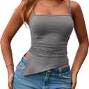 PRETTYGARDEN Women's Summer Spaghetti Strap Tank Tops Sleeveless Camisole Blouses Asymmetrical Going Out Basic Tank Shirt (Gray, S)
