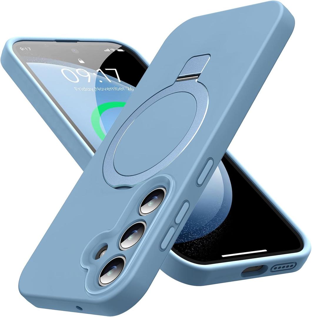Mag-Ring for Galaxy S23 Case, Liquid Silicone [Moisturizing Factor] Exreme Soft Slim Phone Case with Stand [Compatible with Mag Safe] for Samsung Galaxy S23 6.2" Men Women, Sky Blue